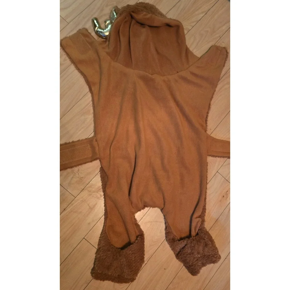 Dog Fleece Reindeer Costume Hooded Jumpsuit‎ Outfit with Antlers Large Breed
